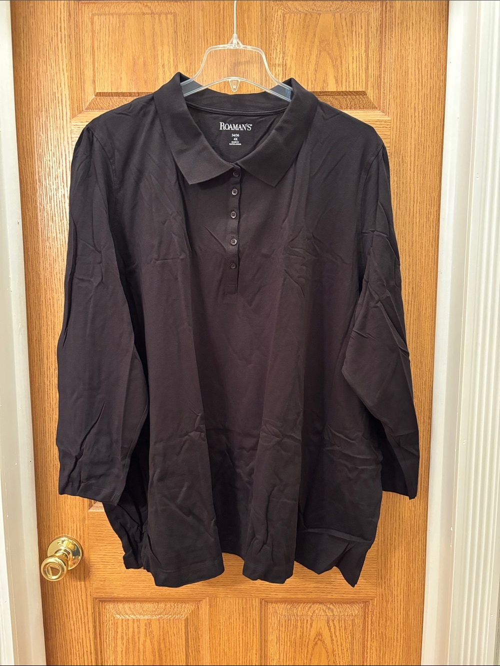 Roaman's Long Sleeve Polo Top - Black
